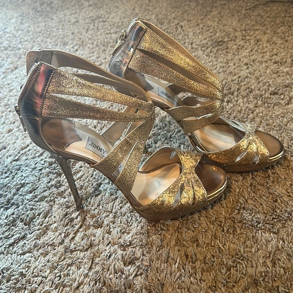 Jimmy Choo Leila Gold Heel Sandals - Picture 3 of 11